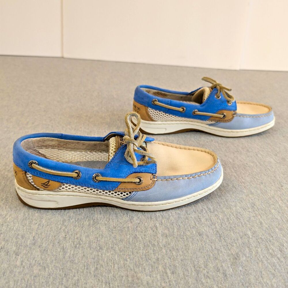 Sperry Top-Sider Women’s Boat Shoes Leather Mesh Blue Beige Tan Size 6 M